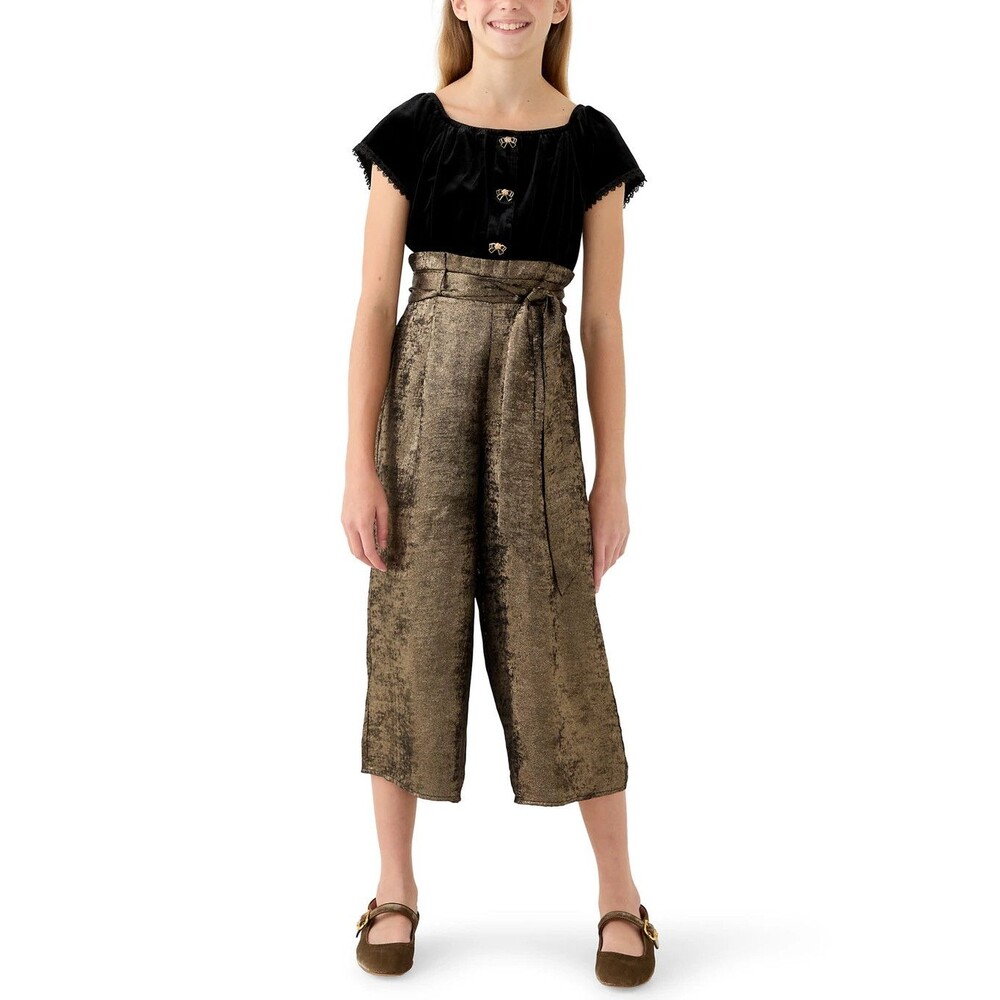 Amy Byer Girls Size 12 Black Velvet Gold Jumpsuit